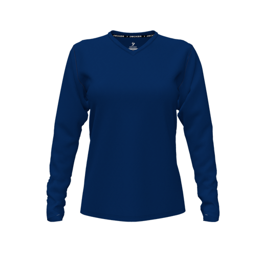 [FTLVCFNV-FYXS-LOGO3] Decker Comfort T-Shirt (Female Youth XS, Navy, V Neck, Logo 3, Long Sleeve)